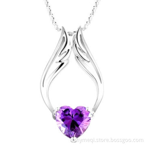 Sterling silver pendant necklace with purple crystal